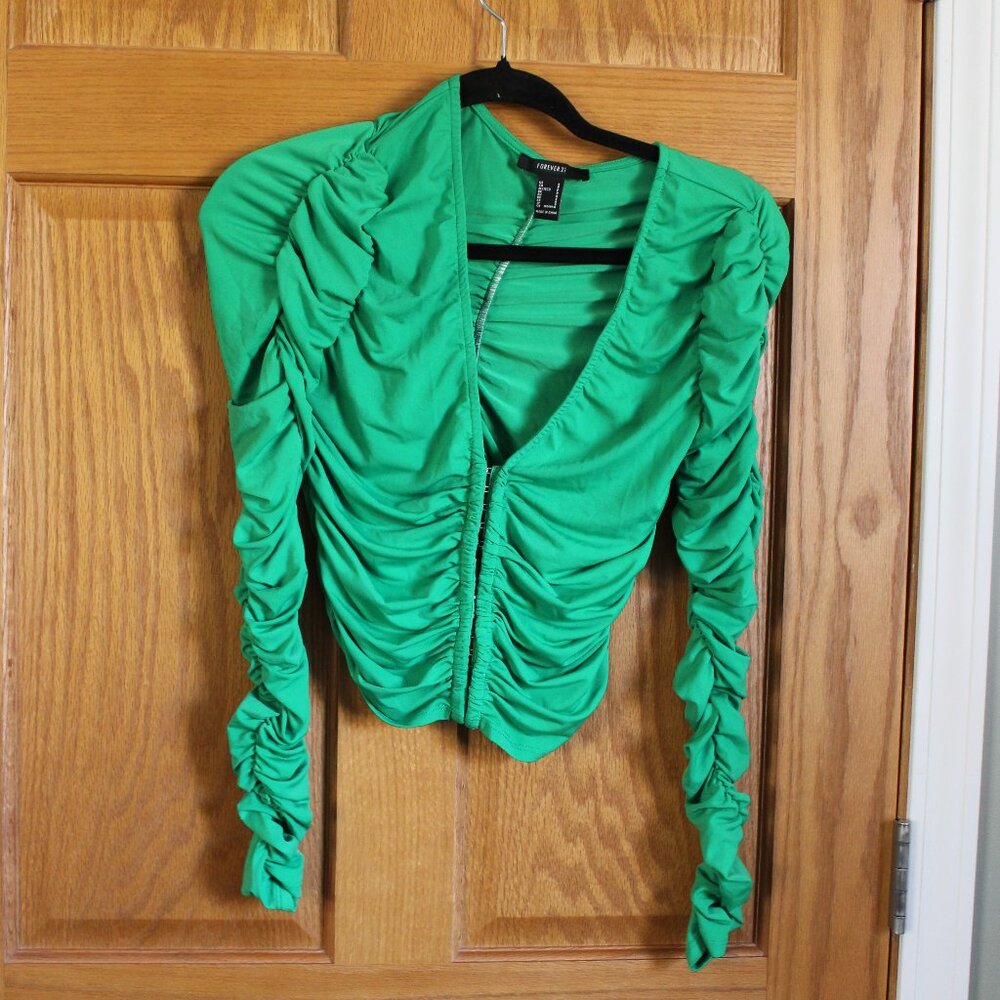 Forever 21 Ruched Green Women's Top Blouse - Size Small